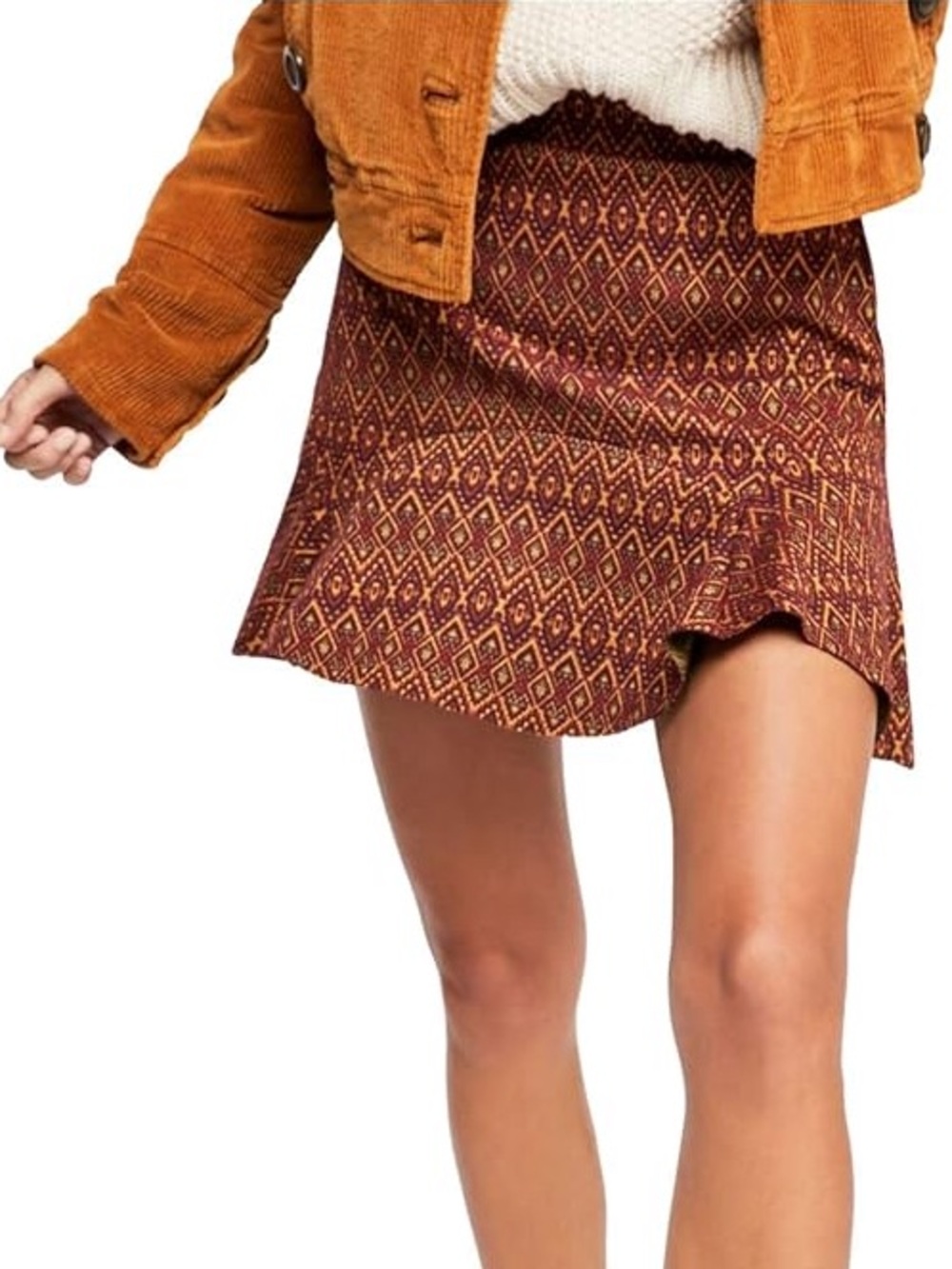 Free People When in Rome Drop Waist Knit Mini Skirt Rust Ruffle Hem Small